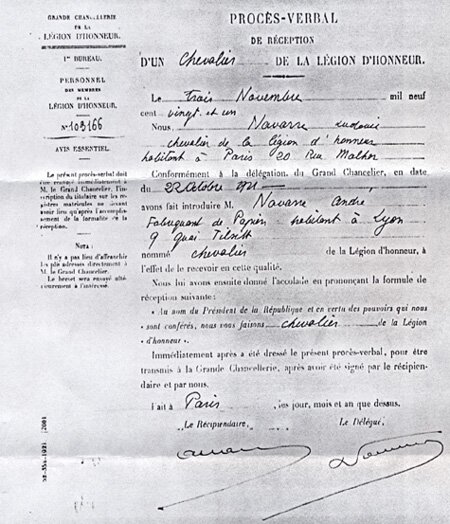 Proces verbal legion honneur Andre Navarre