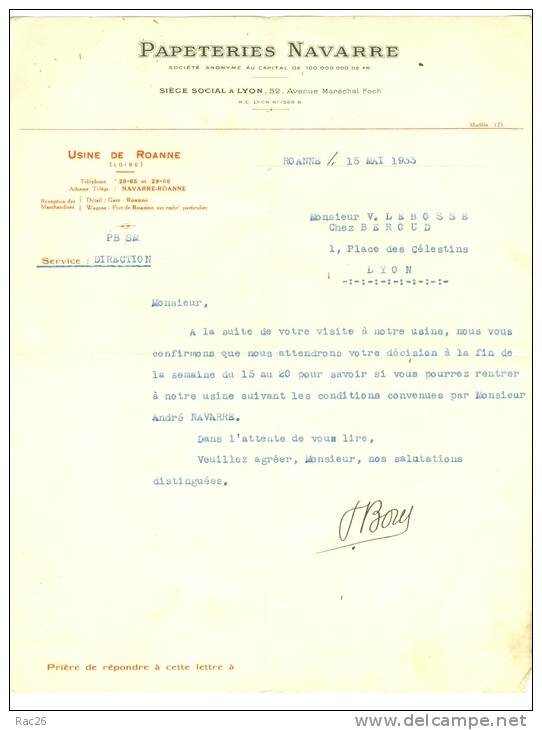 Roanne lettre Borel